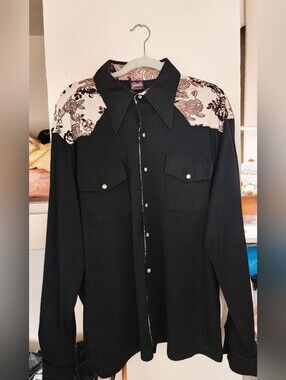 "JOEL OF CALI" WOMEN'S 70'S WESTERN PEARL BUTTON UP - BLACK/CREAM